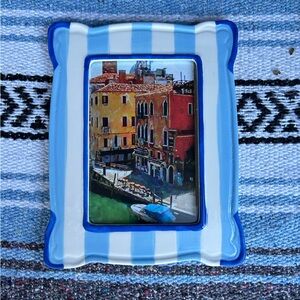 Blue and White Striped Picture Frame